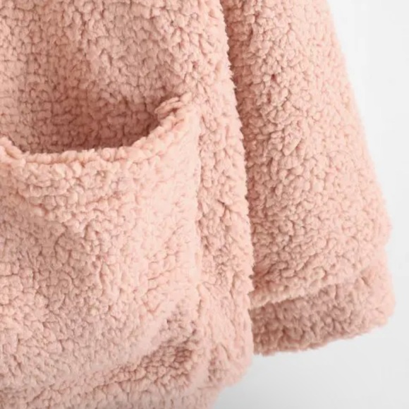 ZAFUL X Yasmine Bateman Pocket Zipper Drop Shoulder Fluffy Teddy Coat - Pink L - Picture 7 of 11